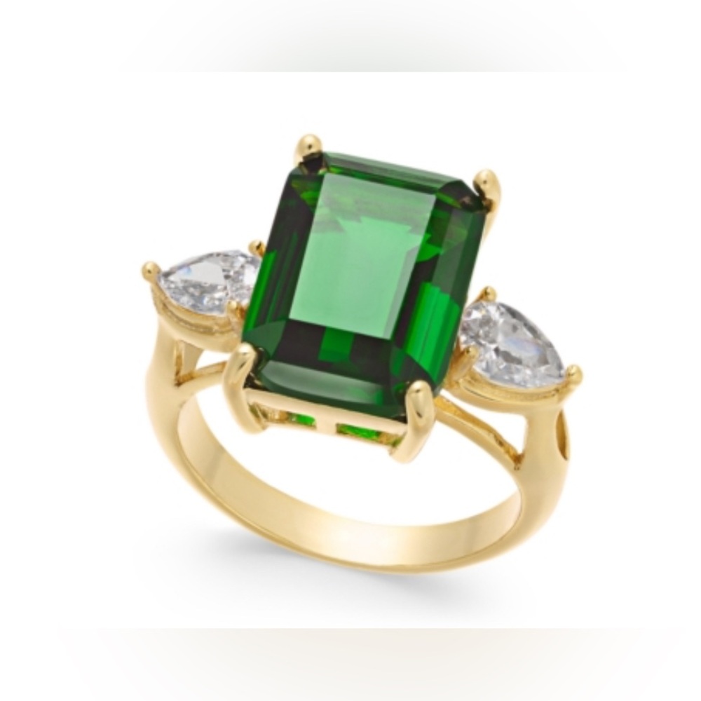 NWT Charter Club Emerald Cut Crystal Ring in Green/Gold Sold at Macy